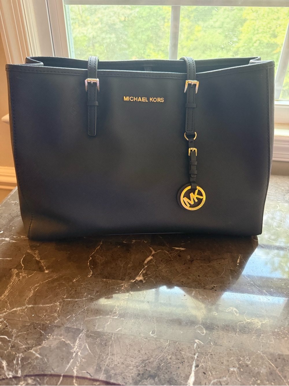 Michael Kors Black Saffiano Leather Tote Bag Gold Hardware + Dust Bag